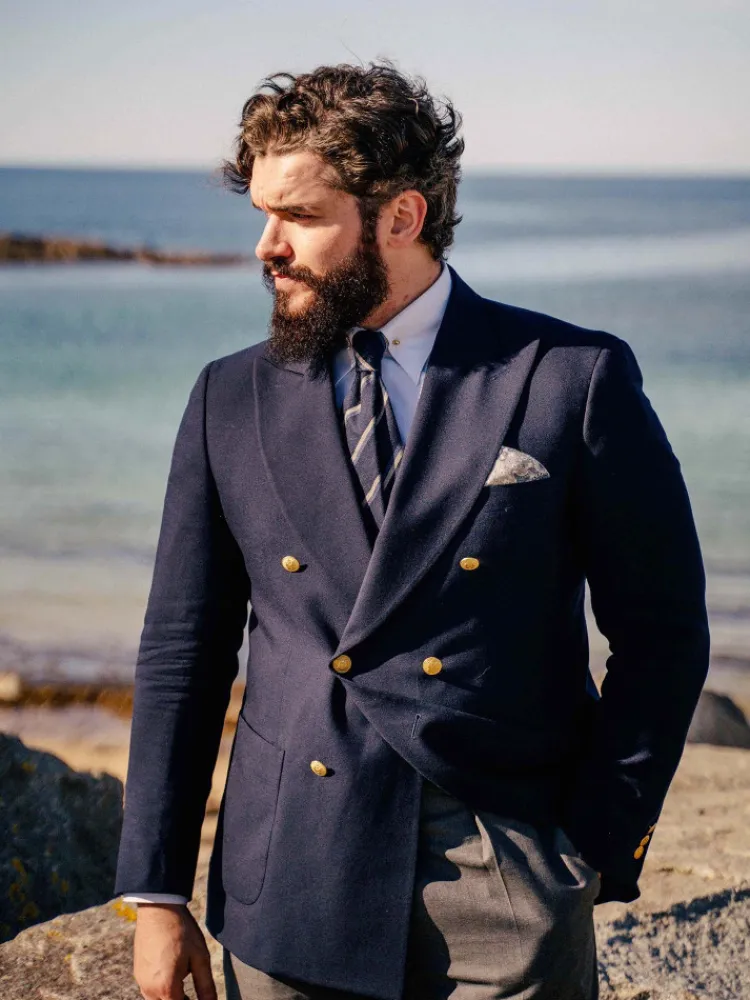 The Nines Cravates Par Couleur|Cravate En Lin*Cravate bleu marine à doubles rayures