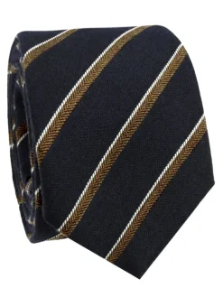 The Nines Cravates Par Couleur|Cravate Rayée*Cravate en laine bleu marine à rayures marrons