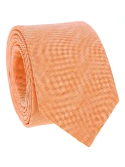 The Nines Cravates Par Couleur|Cravate Mariage*Cravate orange en soie et lin nattés Bergame