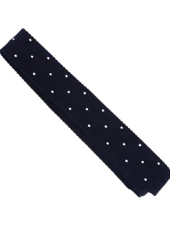The Nines Cravates Par Couleur|Cravate Tricot*Cravate tricot en soie bleu marine à pois blancs