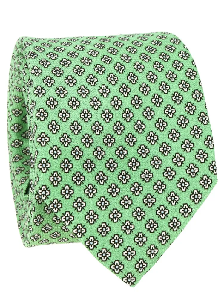 The Nines Cravates Par Couleur|Cravate Soie*Cravate vert d'eau à motif floral blanc