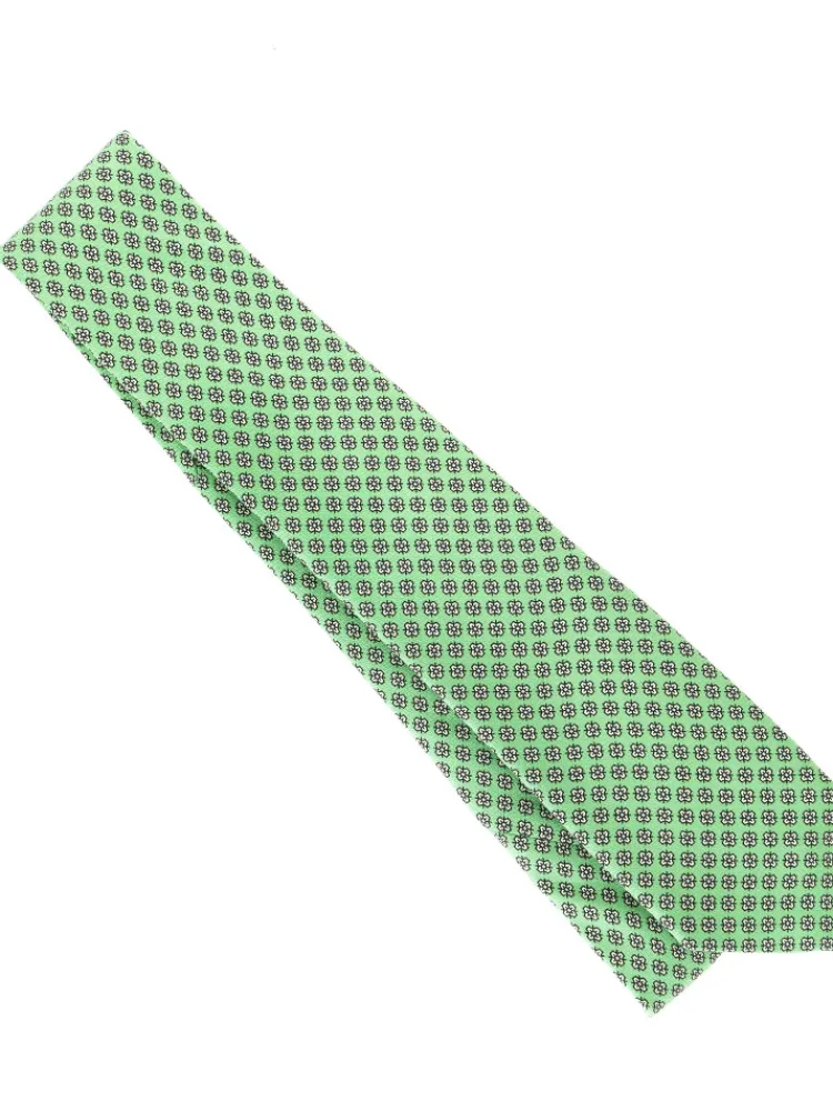 The Nines Cravates Par Couleur|Cravate Soie*Cravate vert d'eau à motif floral blanc