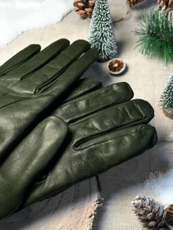 The Nines Gants Cuir Homme*Gants en cuir kaki doublure cachemire
