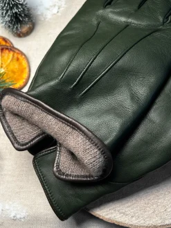The Nines Gants Cuir Homme*Gants en cuir kaki doublure cachemire