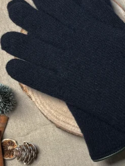 The Nines Gants Laine Homme*Gants en laine bleu marine doublure cachemire beige