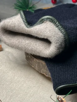 The Nines Gants Laine Homme*Gants en laine bleu marine doublure cachemire beige