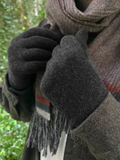 The Nines Gants Laine Homme*Gants en laine gris anthracite doublure cachemire beige