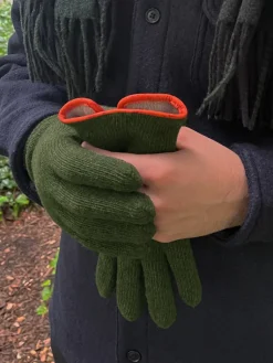 The Nines Gants Laine Homme*Gants en laine kaki doublure cachemire beige