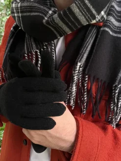 The Nines Gants Laine Homme*Gants en laine noirs doublure cachemire beige