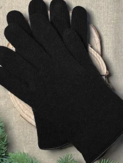 The Nines Gants Laine Homme*Gants en laine noirs doublure cachemire beige