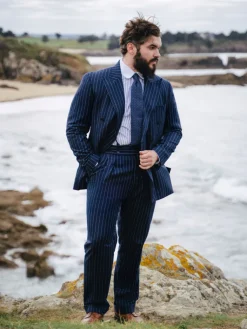 The Nines Pantalon Taille Haute*Pantalon en flanelle bleu marine à rayures Tregorn