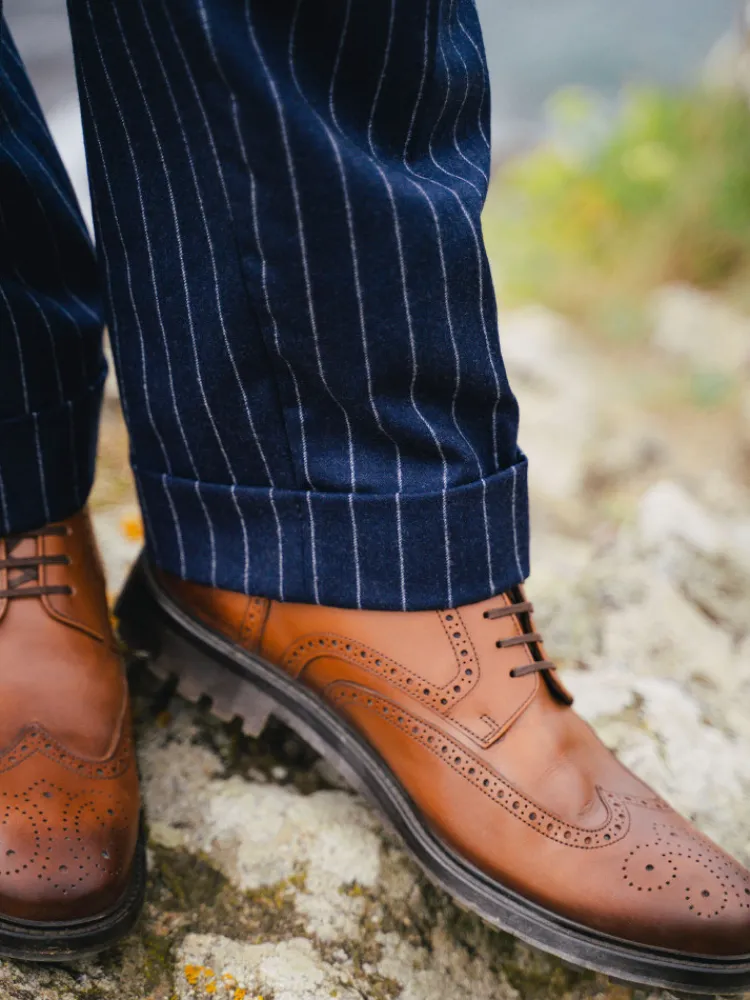 The Nines Pantalon Taille Haute*Pantalon en flanelle bleu marine à rayures Tregorn
