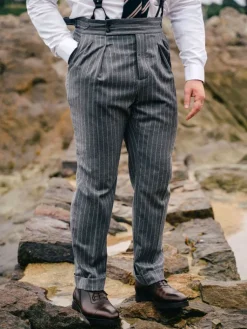 The Nines Pantalon Taille Haute*Pantalon en flanelle grise à rayures Tregorn