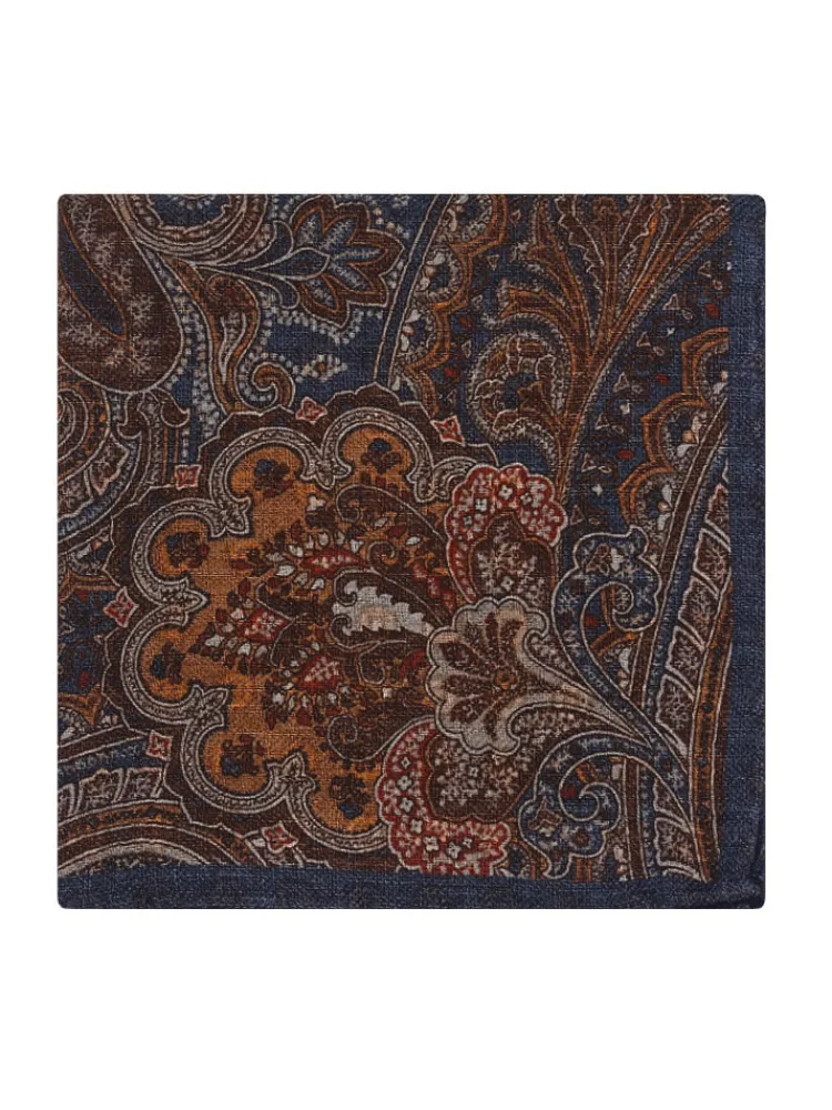 The Nines Pochette Costume|Pochette Costume*Pochette de costume à motif cachemire en laine réversible bleue