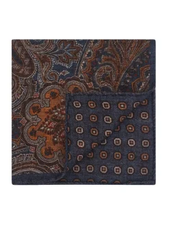 The Nines Pochette Costume|Pochette Costume*Pochette de costume à motif cachemire en laine réversible bleue