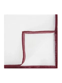 The Nines Pochette Costume|Pochette Costume*Pochette de costume en lin blanc avec ourlet bordeaux