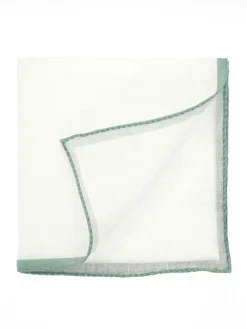 The Nines Pochette Costume|Pochette Costume*Pochette de costume en lin blanc avec ourlet vert sauge