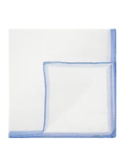 The Nines Pochette Costume|Pochette Costume*Pochette de costume en lin blanc avec ourlet bleu ciel