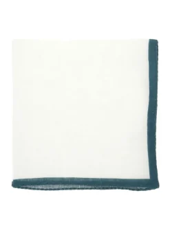 The Nines Pochette Costume|Pochette Costume*Pochette de costume en lin blanc avec ourlet vert thym