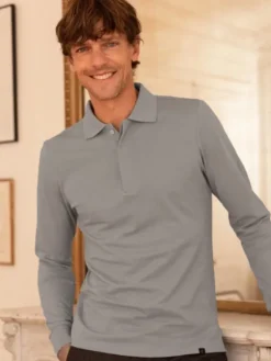 The Nines Polo Manche Longue*Polo manches longues en coton bio gris ultime