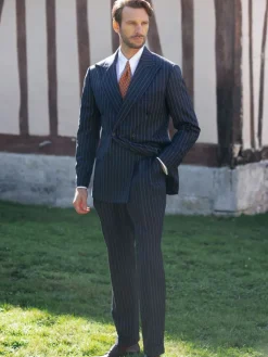 The Nines Blazer Croisé*Veste croisée en flanelle bleu marine à rayures Tregorn