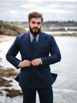 The Nines Blazer Croisé*Veste croisée en flanelle bleu marine à rayures Tregorn