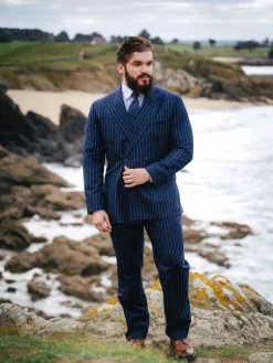 The Nines Blazer Croisé*Veste croisée en flanelle bleu marine à rayures Tregorn